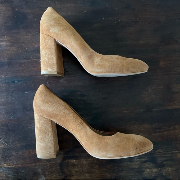 ABLE Suede High Heels Tan Brown Block Heel Sz 10 Round Toe - Picture 4 of 8